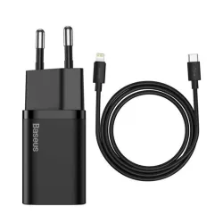 BASEUS SUPER SI hálózati töltő Type-C aljzat 20W, PD gyorstöltő + Type-C - lightning kábel, FEKETE