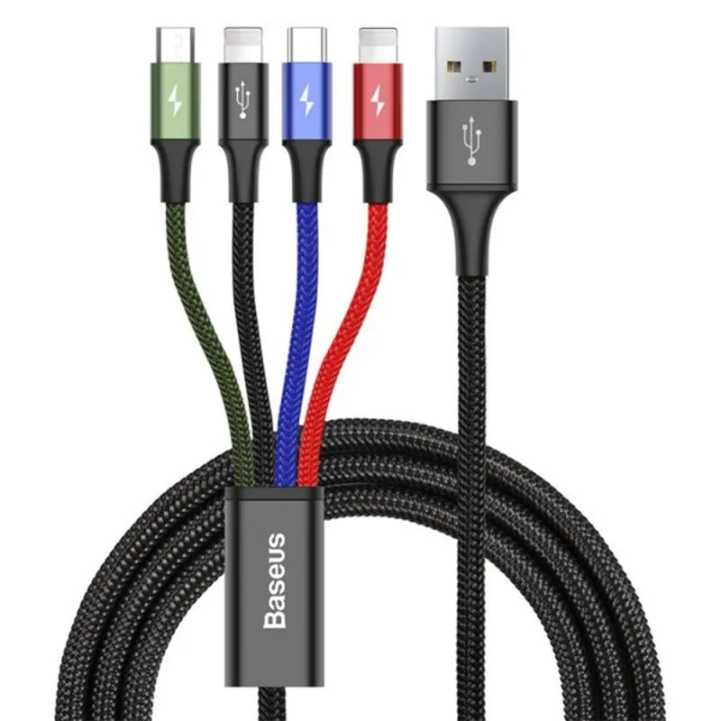Baseus CA1T4-A01 Fast 4in1 1,2m 3,5A USB C/2xLightning/micro USB fekete adat- és töltőkábel Baseus CA1T4-A01 Fast 4in1 1,2m 3,5A USB C/2xLightning/micro USB fekete adat- és töltőkábel