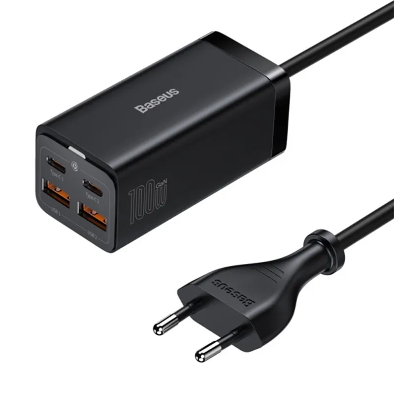 BASEUS hálózati elosztó 2 USB+2 Type-C aljzat 100W, PD gyorstöltő 4.0 + Type-C kábel, FEKETE BASEUS hálózati elosztó 2 USB+2 Type-C aljzat 100W, PD gyorstöltő 4.0 + Type-C kábel, FEKETE