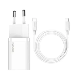 Baseus 25W EU + Type-C kábel TZCCSUP-L02 Fehér kompakt gyorstöltő