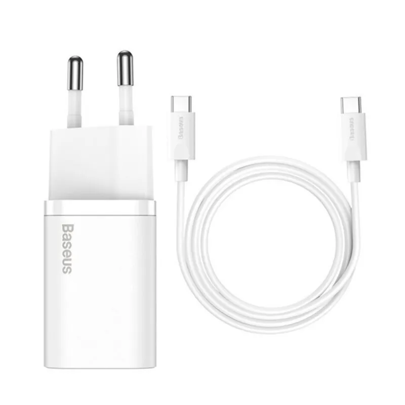 Baseus 25W EU + Type-C kábel TZCCSUP-L02 Fehér kompakt gyorstöltő Baseus 25W EU + Type-C kábel TZCCSUP-L02 Fehér kompakt gyorstöltő
