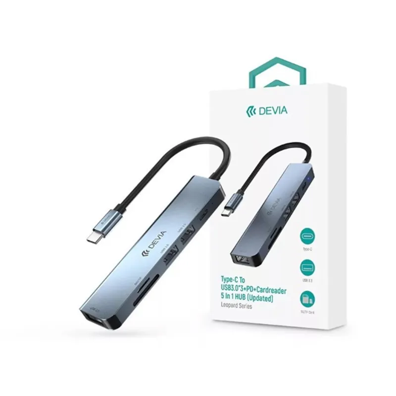 Devia ST384882 Leopard V2 Type-C PD/3xUSB 3.0/SD kártyaolvasó 5in1 HUB Devia ST384882 Leopard V2 Type-C PD/3xUSB 3.0/SD kártyaolvasó 5in1 HUB