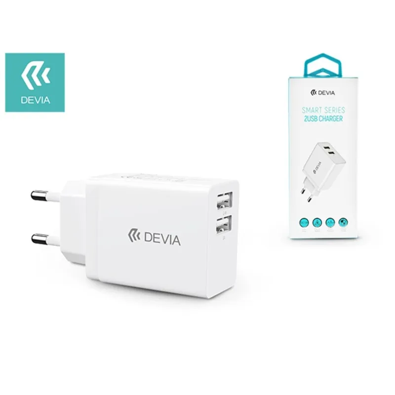 DEVIA UNIVERZÁLIS USB HÁLÓZATI TÖLTŐ ADAPTER 2XUSB - 5V/2,4A - SMART SERIES 2 USB CHARGER - WHITE DEVIA UNIVERZÁLIS USB HÁLÓZATI TÖLTŐ ADAPTER 2XUSB - 5V/2,4A - SMART SERIES 2 USB CHARGER - WHITE
