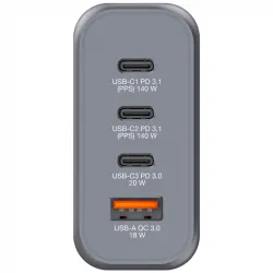 Verbatim 140W 4-Port (2xUSB-C PD 140W/1xUSB-C PD 20W/1xUSB-A QC 3.0) GaN EU/UK hálózati töltő (32203)