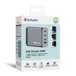 Verbatim 240W 4-Port (1xUSB-C PD 140W/1xUSB-C PD 100W/1xUSB-C PD 65W/1xUSB-A QC 3.0) GaN EU/UK hálózati töltő (32205)