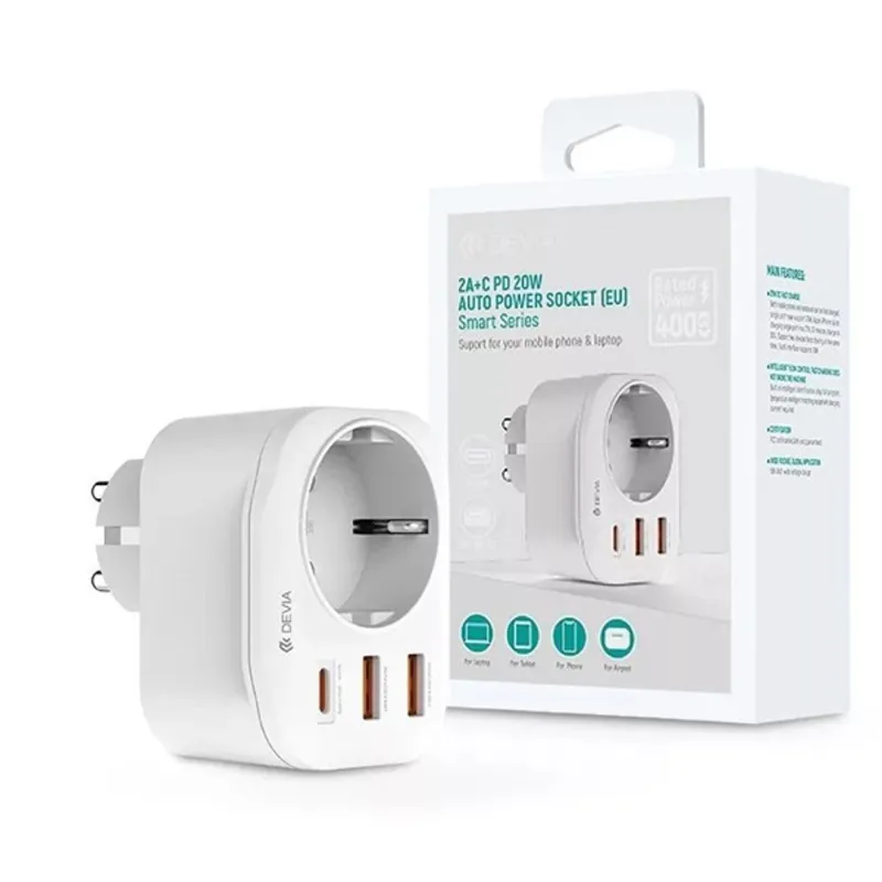 Devia ST379154 2xUSB + Type-C PD fehér hálózati csatlakozóaljzat Devia ST379154 2xUSB + Type-C PD fehér hálózati csatlakozóaljzat