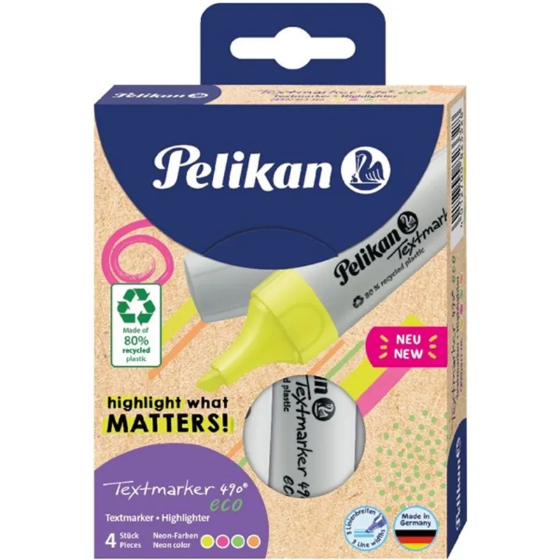 Pelikan 490 Eco 4 db-os neon színű szövegkiemelő Pelikan 490 Eco 4 db-os neon színű szövegkiemelő