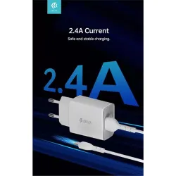 Devia ST364020 5V/2.4A Smart 2xUSB Hálózati töltő adapter + 1 m Micro USB kábel