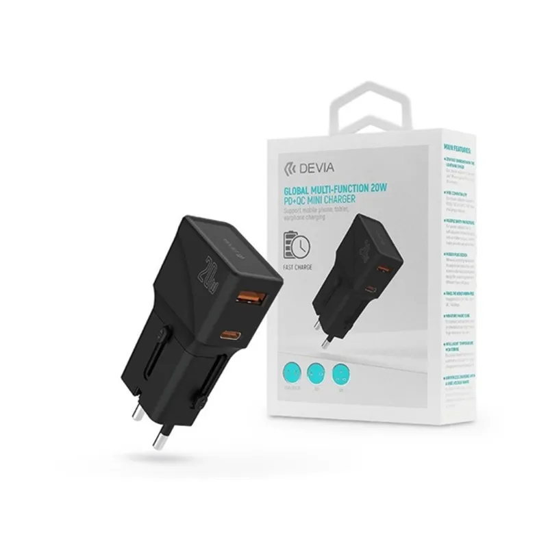 Devia ST102040 20W PD + QC Mini (CN/JP/US/EU/UK/AU) többfunkciós hálózati töltős utazó adapter Devia ST102040 20W PD + QC Mini (CN/JP/US/EU/UK/AU) többfunkciós hálózati töltős utazó adapter