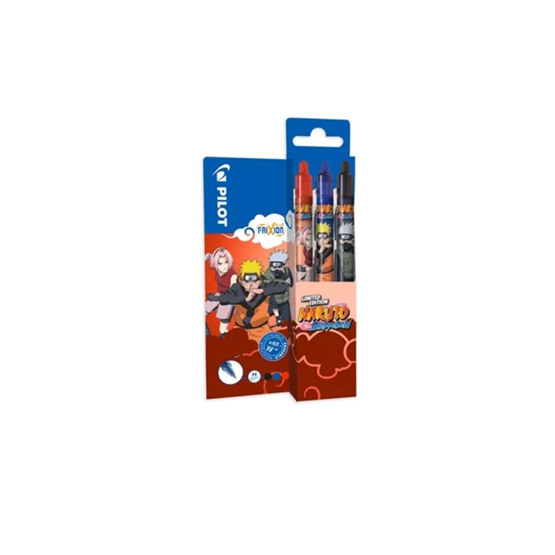 Pilot FriXion Clicker NARUTO SHIPPUDEN Limitált kiadás fekete, kék, piros 3 db-os rollerirón Pilot FriXion Clicker NARUTO SHIPPUDEN Limitált kiadás fekete, kék, piros 3 db-os rollerirón