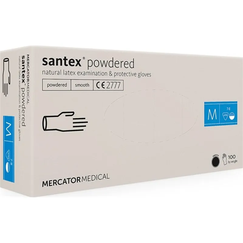Santex púderes M-es méret 100db/doboz latex kesztyű Santex púderes M-es méret 100db/doboz latex kesztyű