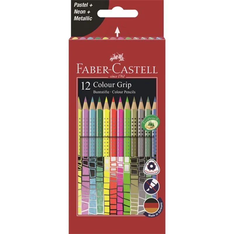 Faber-Castell Grip 12 db színes neon/pasztell/metál ceruza készlet Faber-Castell Grip 12 db színes neon/pasztell/metál ceruza készlet