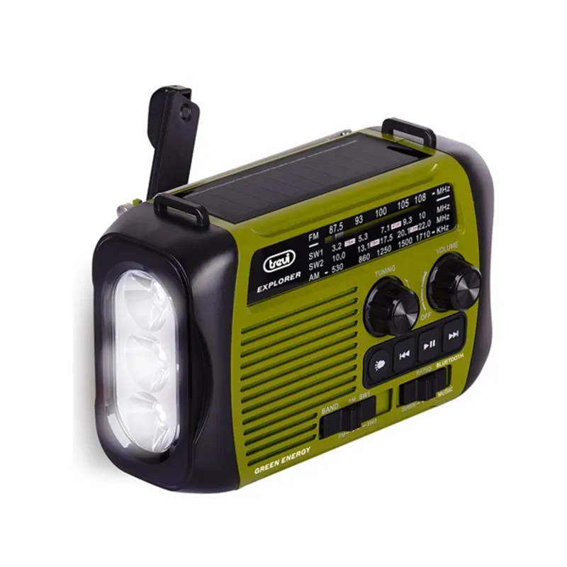 Trevi RA 7F30 BT FM/USB/microSD/Bluetooth napelemes,lámpás,dinamós zöld rádió Trevi RA 7F30 BT FM/USB/microSD/Bluetooth napelemes,lámpás,dinamós zöld rádió