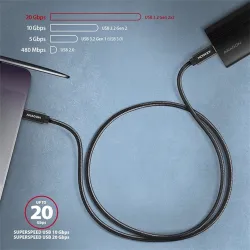 Axagon BUCM32-CM15AB 1,5m Type-C fekete adat- és töltőkábel