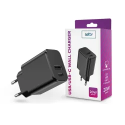 Setty TF-0120 USB-A - USB-C hálózati töltő 2,4A fekete