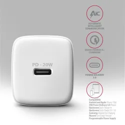 Axagon ACU-PD20W 20W PD 3.0 QC Type-C fehér hálózati töltő
