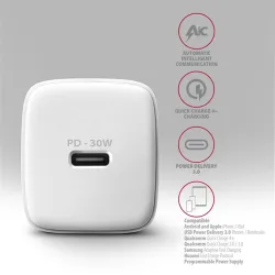 Axagon ACU-PD30W 30W PD 3.0 QC Type-C fehér hálózati töltő
