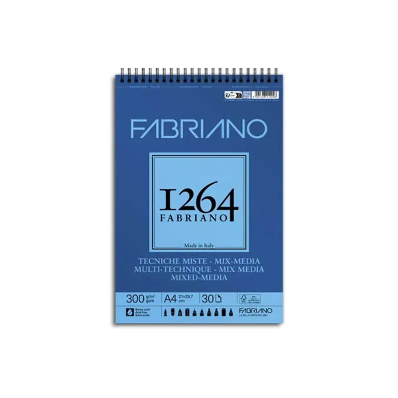 Fabriano 1264 Mixed Media 300 g A4 30 lap spirál rajz- és vázlattömb Fabriano 1264 Mixed Media 300 g A4 30 lap spirál rajz- és vázlattömb
