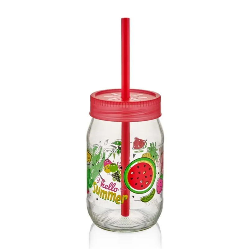 IRIS C-00162 Spring üvegpohár szívószállal 380ml, piros, zöld vagy sárga színű IRIS C-00162 Spring üvegpohár szívószállal 380ml, piros, zöld vagy sárga színű