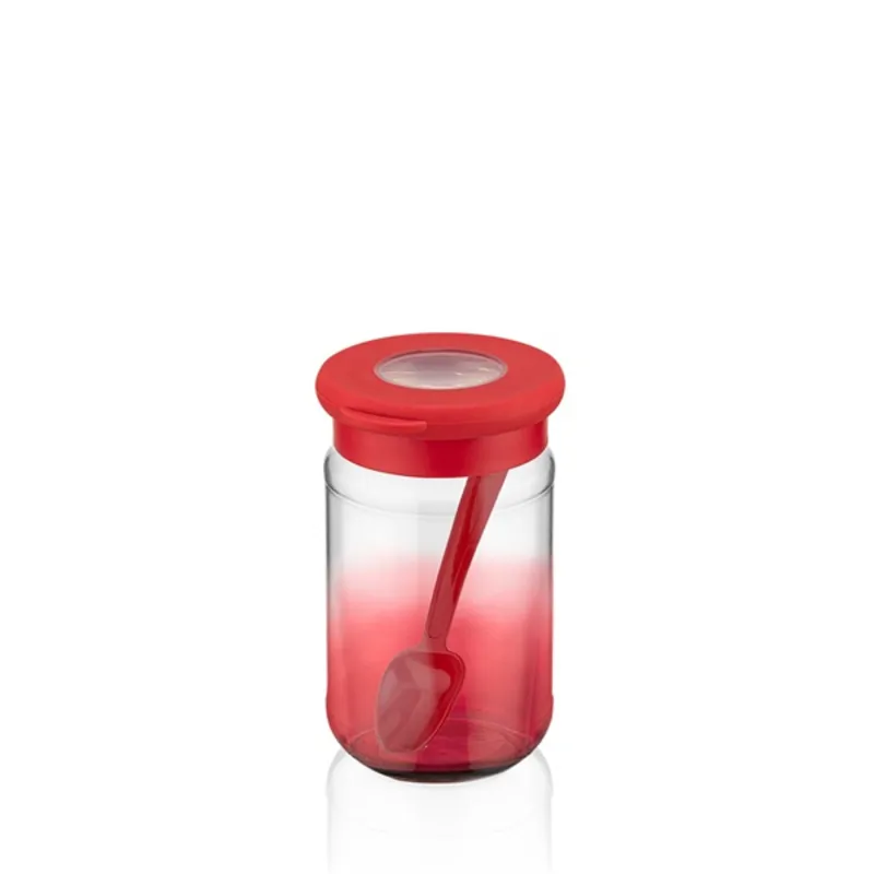 IRIS C-00481 Rainbow piros üveg tároló kanállal 380ml IRIS C-00481 Rainbow piros üveg tároló kanállal 380ml