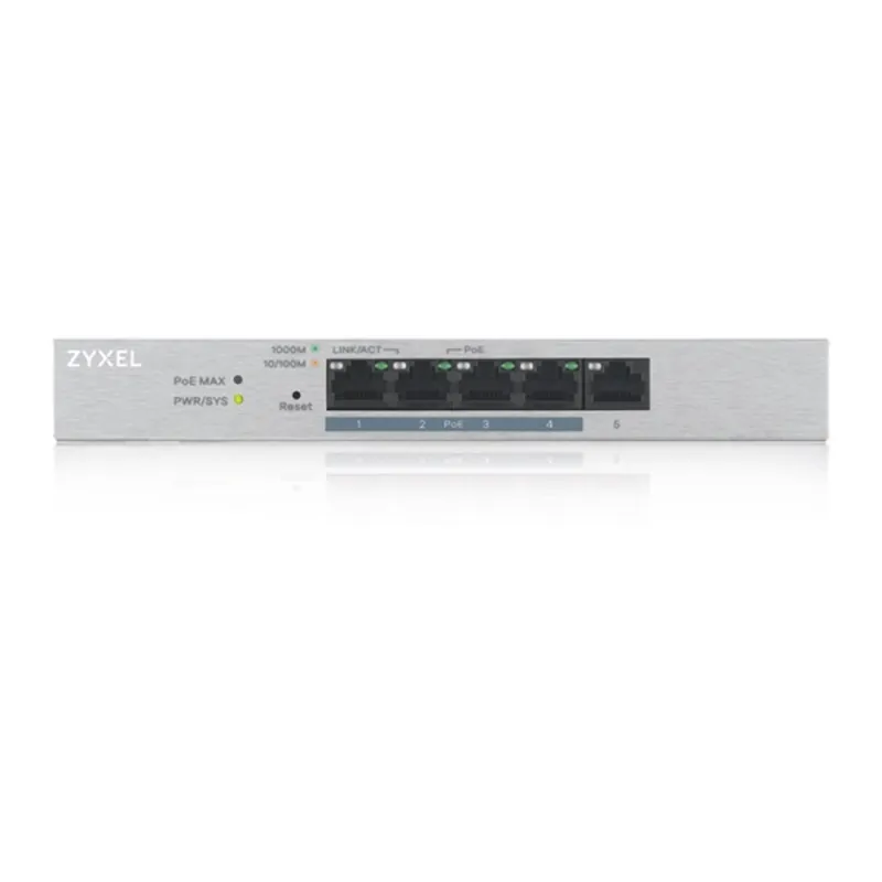 ZYXEL GS1200-5HPv2-EU0101F Zyxel GS1200-5HP 5-port GbE Web Smart metal Switch, 4x PoE 802.3at, 60W, fanless ZYXEL GS1200-5HPv2-EU0101F Zyxel GS1200-5HP 5-port GbE Web Smart metal Switch, 4x PoE 802.3at, 60W, fanless