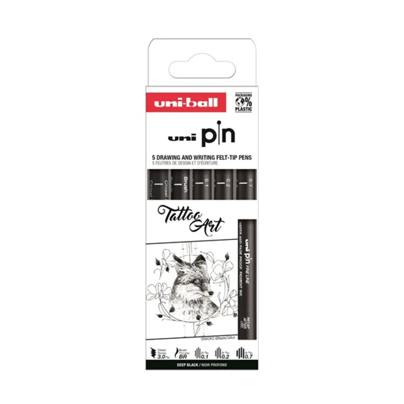 Uni Pin Tattoo Art 5 darabos rajzmarker készlet Uni Pin Tattoo Art 5 darabos rajzmarker készlet