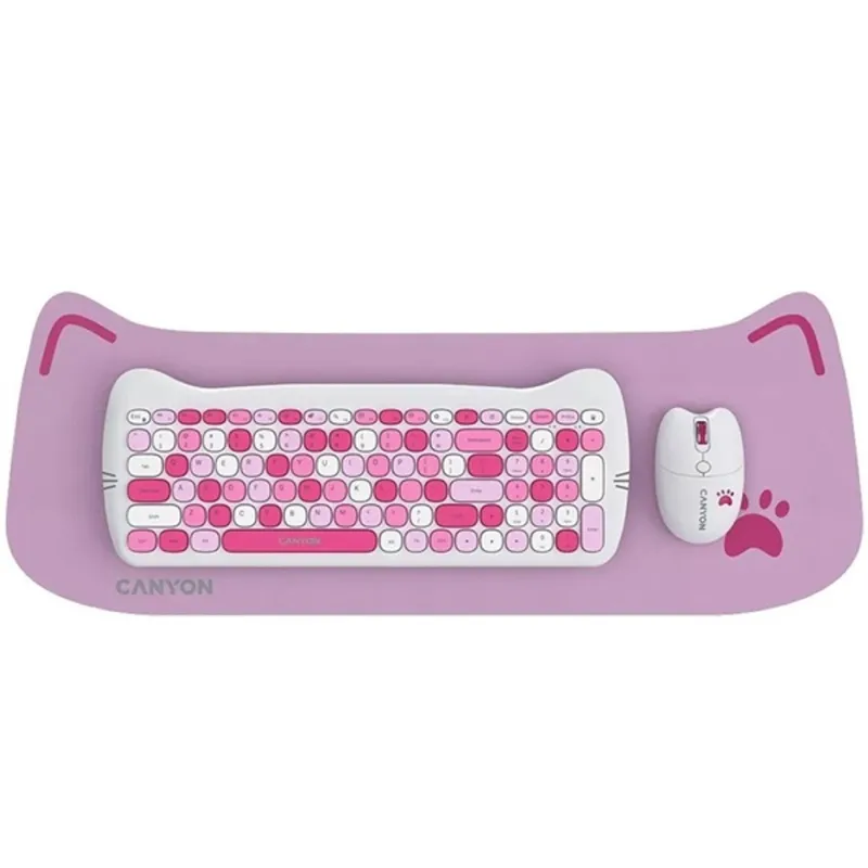 Canyon HSET-W6 HU Kitty Edition rózsaszín vezeték nélküli billentyűzet és egér Canyon HSET-W6 HU Kitty Edition rózsaszín vezeték nélküli billentyűzet és egér
