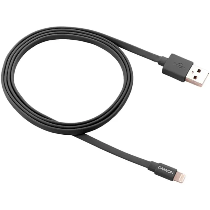 CANYON Charge & Sync MFI flat cable, USB to lightning, certified by Apple, 1m, 0.28mm, Dark gray CANYON Charge & Sync MFI flat cable, USB to lightning, certified by Apple, 1m, 0.28mm, Dark gray