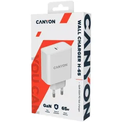 CANYON Hálózati Töltő, 1 portos, USB-C, 65W, fehér - CND-CHA65W01