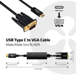 KAB Club3D USB TYPE C TO VGA kábel 5m/16.4ft