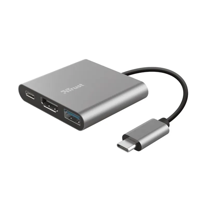 Trust Kábel Átalakító - Dalyx 3in1 Multiport USB-C (szürke, aluminium, USB-C apa / HDMI+Type-C+USB3.1 anya) Trust Kábel Átalakító - Dalyx 3in1 Multiport USB-C (szürke, aluminium, USB-C apa / HDMI+Type-C+USB3.1 anya)