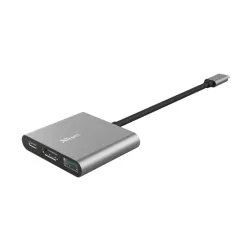Trust Kábel Átalakító - Dalyx 3in1 Multiport USB-C (szürke, aluminium, USB-C apa / HDMI+Type-C+USB3.1 anya)