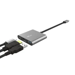 Trust Kábel Átalakító - Dalyx 3in1 Multiport USB-C (szürke, aluminium, USB-C apa / HDMI+Type-C+USB3.1 anya)