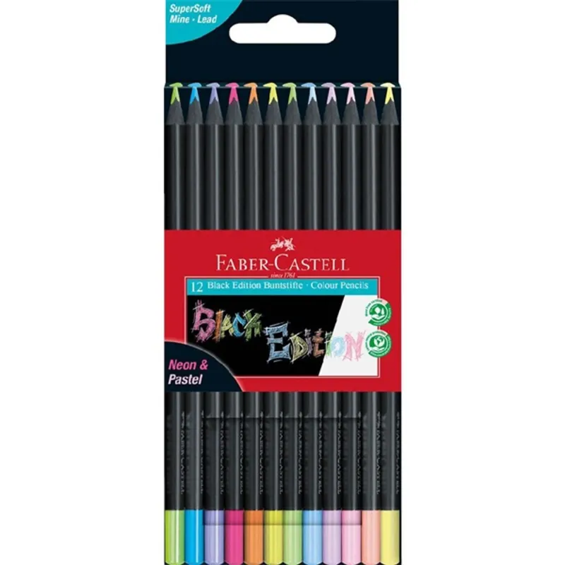 Faber-Castell Black Edition 12 db-os klt fekete test pasztell+neon színes ceruza készlet Faber-Castell Black Edition 12 db-os klt fekete test pasztell+neon színes ceruza készlet