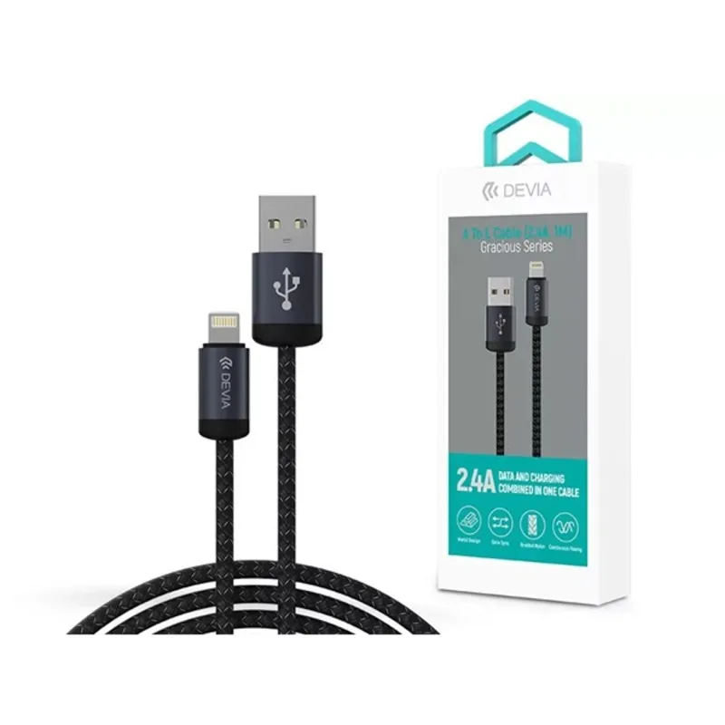 Devia ST108035 Gracious v2 12W USB/Lightning 1m -es fekete adat-és töltőkábel Devia ST108035 Gracious v2 12W USB/Lightning 1m -es fekete adat-és töltőkábel