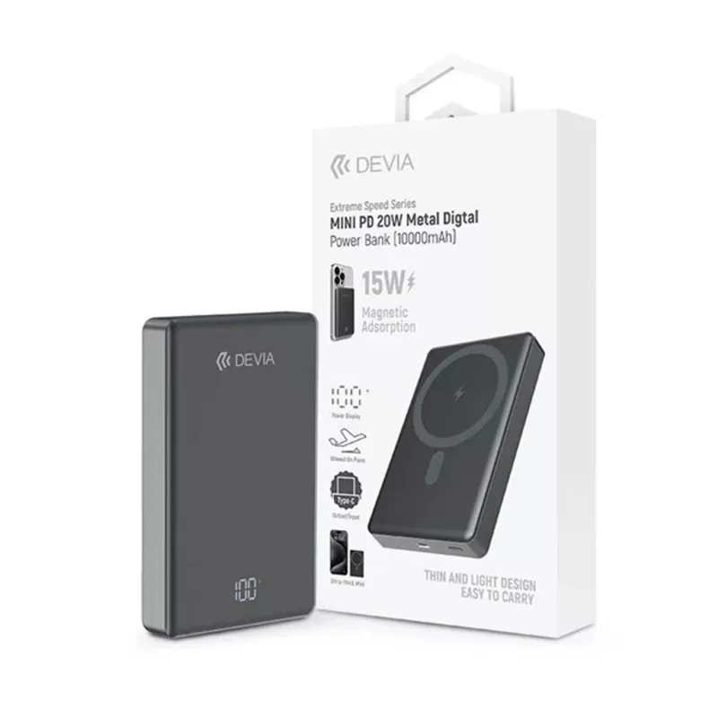 Devia ST107939 Extreme Speed Series Mini Metal Digital PD 20W 10.000 mAh szürke powerbank Devia ST107939 Extreme Speed Series Mini Metal Digital PD 20W 10.000 mAh szürke powerbank