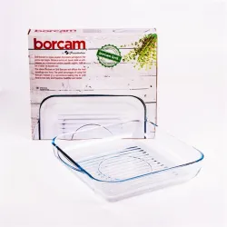 BORCAM négyzetes hőálló üvegedény fogóval  3.250ml, 318*282*60mm