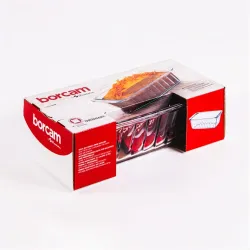 BORCAM négyzetes bordázott kenyérsütő hőálló üvegedény fogóval  1.120ml, 250*115*70mm
