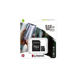KINGSTON Memóriakártya MicroSDXC 512GB Canvas Select Plus 100R A1 C10 + Adapter