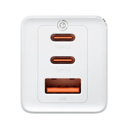 Baseus GaN5 Pro 2xUSB-C + USB-A hálózati töltő 65W fehér (CCGP120202)