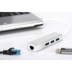 Digitus USB 3.0, 3-ports HUB & Gigabit LAN adapter