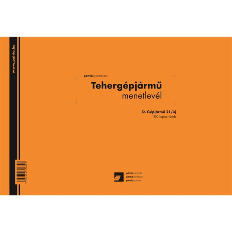 D.GEPJ.21/UJ A4 100lapos fekvő "Tehergépjármű menetlevél" nyomtatvány D.GEPJ.21/UJ A4 100lapos fekvő "Tehergépjármű menetlevél" nyomtatvány