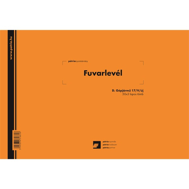D.GEPJ.17/V/UJ A4 fekvő "Fuvarlevél" tömbös nyomtatvány D.GEPJ.17/V/UJ A4 fekvő "Fuvarlevél" tömbös nyomtatvány