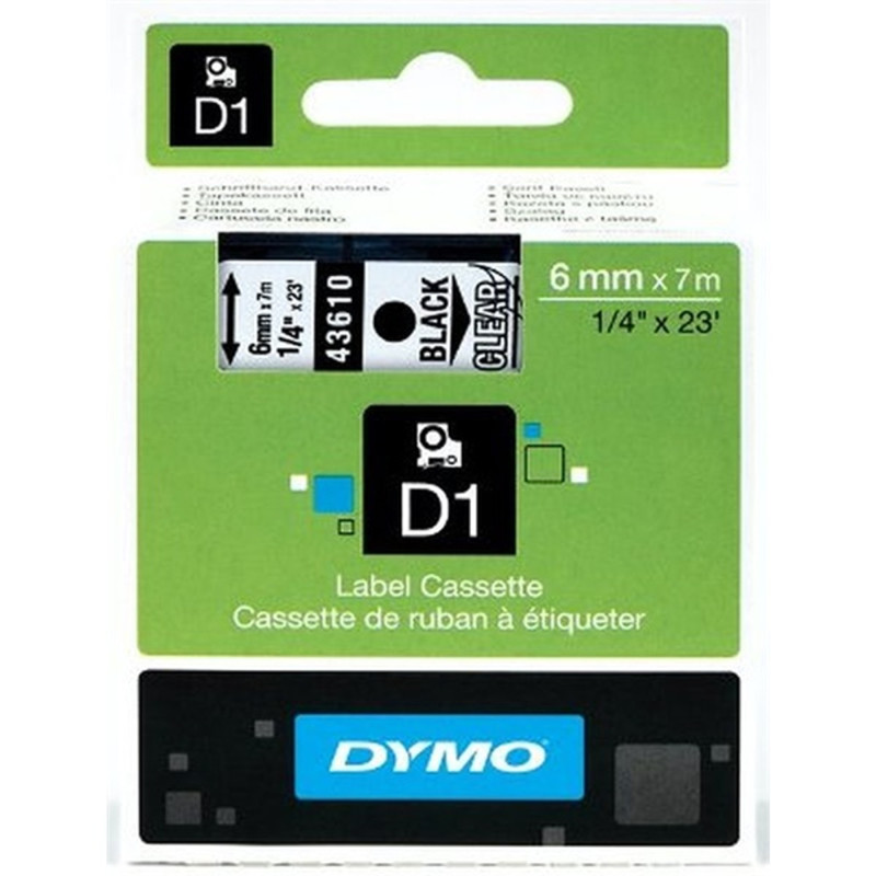 Dymo D1 6mmx7m fekete/áttetsző feliratozógép szalag Dymo D1 6mmx7m fekete/áttetsző feliratozógép szalag