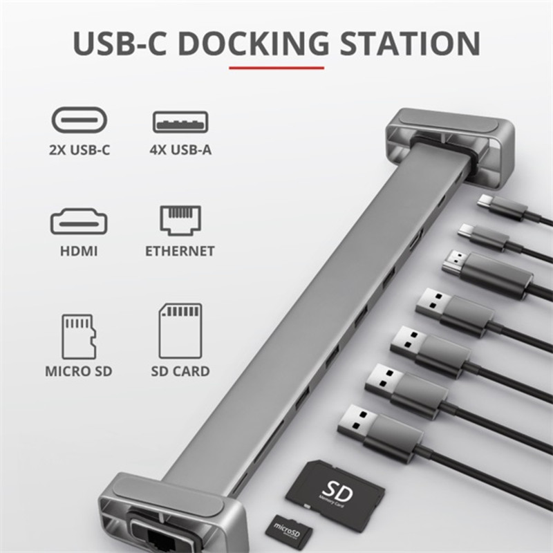 Trust Dalyx Aluminium 10-in-1 10-port USB-C dokkoló szürke Trust Dalyx Aluminium 10-in-1 10-port USB-C dokkoló szürke