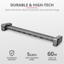 Trust Dalyx Aluminium 10-in-1 10-port USB-C dokkoló szürke