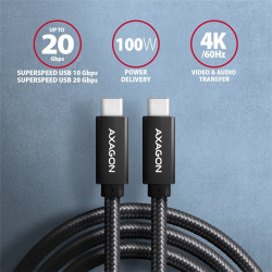 Axagon BUCM32-CM10AB Speed+ USB-C - USB-C adat- és töltőkábel 1m fekete