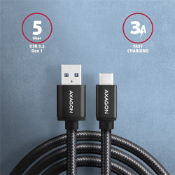 Axagon BUCM3-AM20AB Speed USB-C - USB-A adat- és töltőkábel 2m fekete