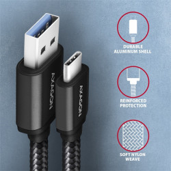Axagon BUCM3-AM20AB Speed USB-C - USB-A adat- és töltőkábel 2m fekete