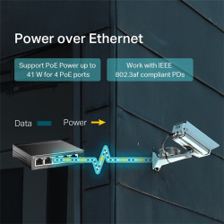 TP-LINK TL-SF1005LP 5-Port 10/100 Mbps Desktop Steel Case Switch with 4-Port PoE 41W PoE budget